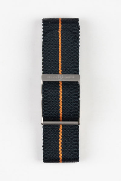 ELLIOT BROWN Webbing Watch Strap with BEADBLASTED Buckle in black wit burnt orange strap