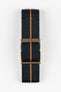 ELLIOT BROWN Webbing Watch Strap in BLACK with BURNT ORANGE Stripe and BRONZE PVD Buckle