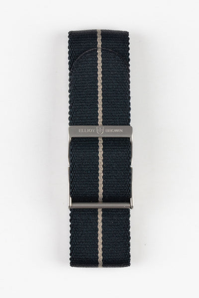 ELLIOT BROWN Webbing Watch Strap with BEADBLASTED Buckle in black with desert grey stripe