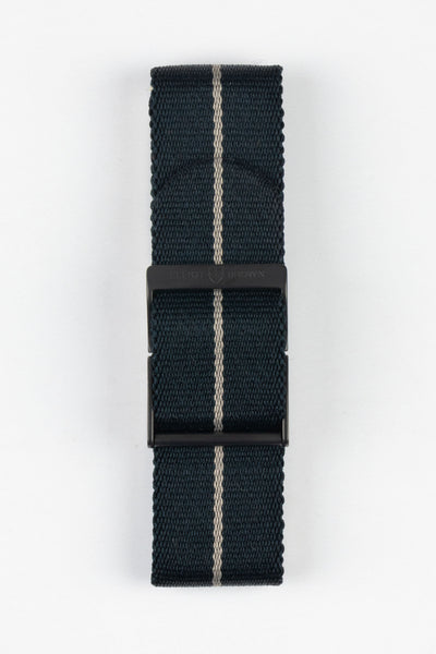 ELLIOT BROWN Webbing Watch Strap in BLACK with DESERT GREY Stripe and GUNMETAL PVD Buckle