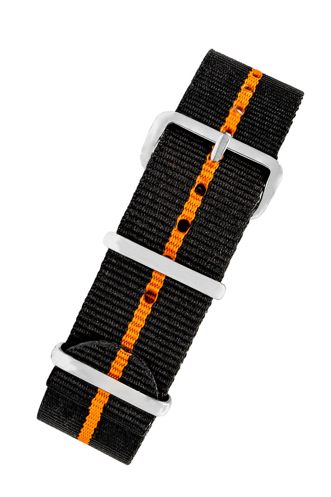 One-Piece Watch Strap in BLACK with Single ORANGE Stripe