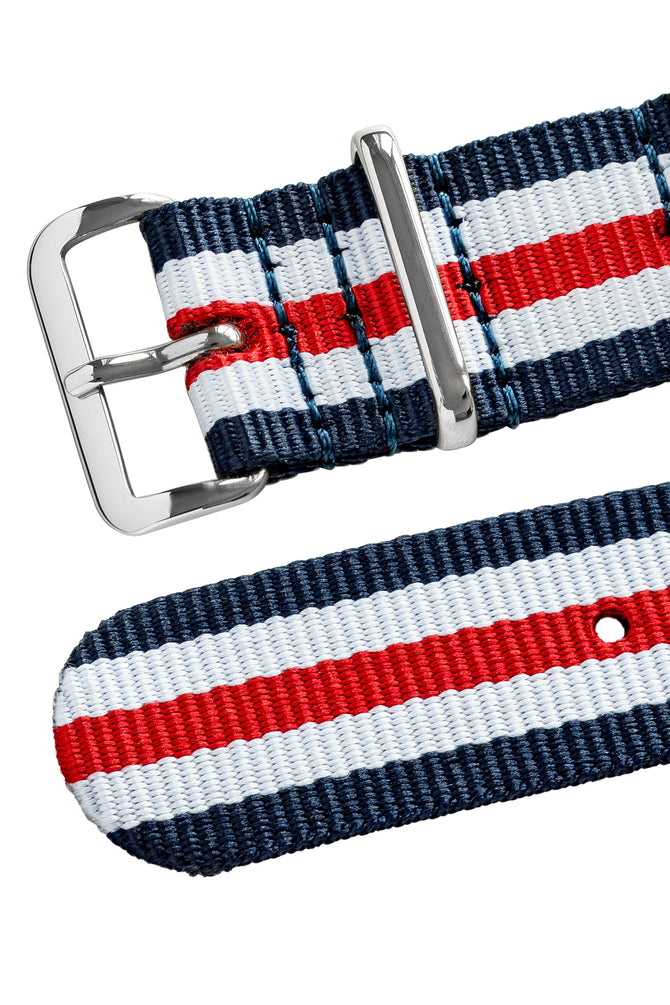 One-Piece Watch Strap in BLUE/WHITE/RED Thin Stripes