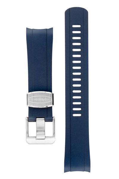 Crafter Blue CB10 Rubber watch strap for seiko 5 sports series with brushed stainless steel buckle and embossed keeper in Blue over layer and red under layer
