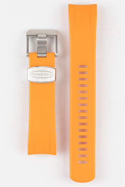 Crater Blue CB09 Orange Rubber Watch Strap for seiko samurai series with brushed stainless steel buckle and embossed keeper