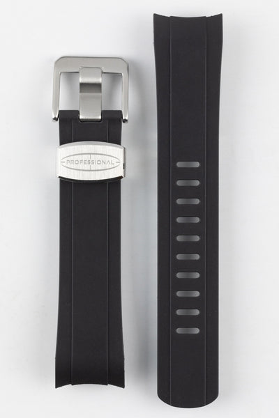Topside of black crafter blue CB10-F FKM Rubber Watch Strap designed for Seiko SKX and 5 Sports Watches in black