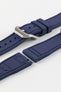 Product photo on the UX07 Rubber FKM Pilots strap showing the buckle done up in brushed steel, next to the underside of the strap showing the quick release spring bar