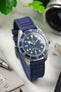Tudor BB58 Watch with flecto on the glass done up on a blue rubber watch strap
