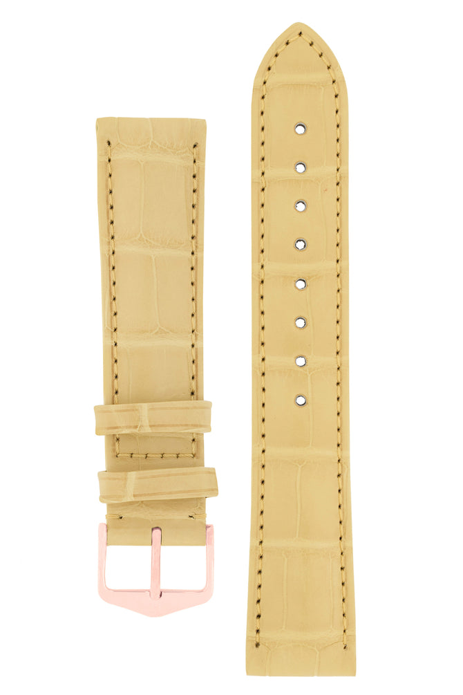 Hirsch Earl Genuine Alligator-Skin Watch Strap in Yellow (with Polished Rose Gold Steel H-Tradition Buckle)