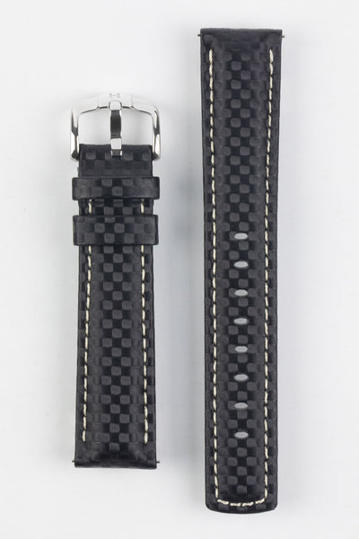 Hirsch CARBON Black Embossed Water-Resistant Leather Watch Strap