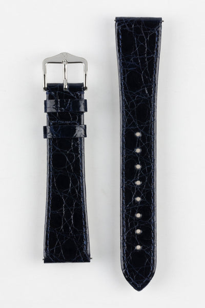Hirsch GENUINE CROCO Shiny Blue Crocodile Leather Watch Strap