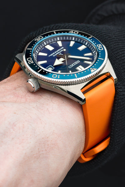 Hirsch Pure Natural Caoutchouc Rubber Diving Watch Strap in Orange (Promo Photo Wrist Shot)