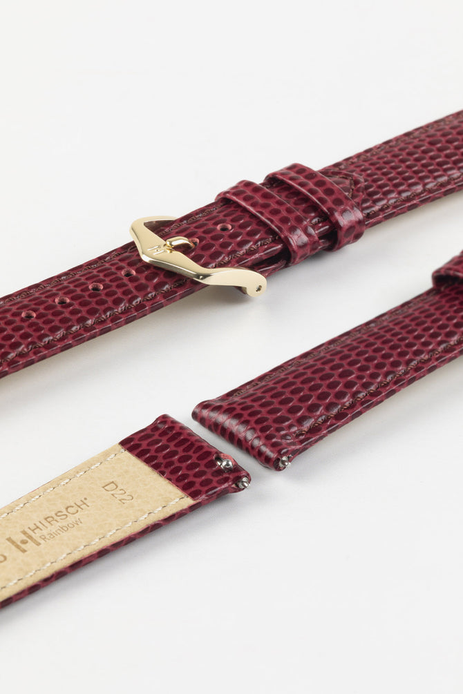 Hirsch Burgundy RAINBOW Lizard Embossed Leather Watch Strap