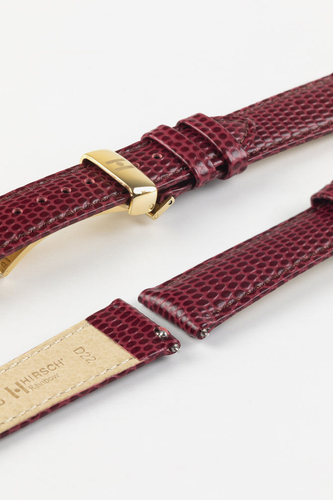 Hirsch Burgundy RAINBOW Lizard Embossed Leather Watch Strap
