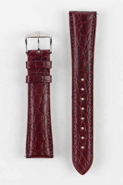 Hirsch REGENT Genuine Alligator Leather Watch Strap in BURGUNDY