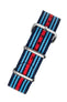 One-Piece Watch Strap in BLUE / RED Motorsport Stripes with Polished Buckle & Keepers