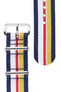 One-Piece Watch Strap in BLUE / WHITE / RED / YELLOW Motorsport Stripes with Polished Buckle & Keepers