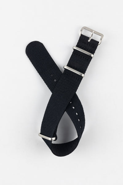 One-Piece Watch Strap in BLACK with Brushed Buckle and Keepers