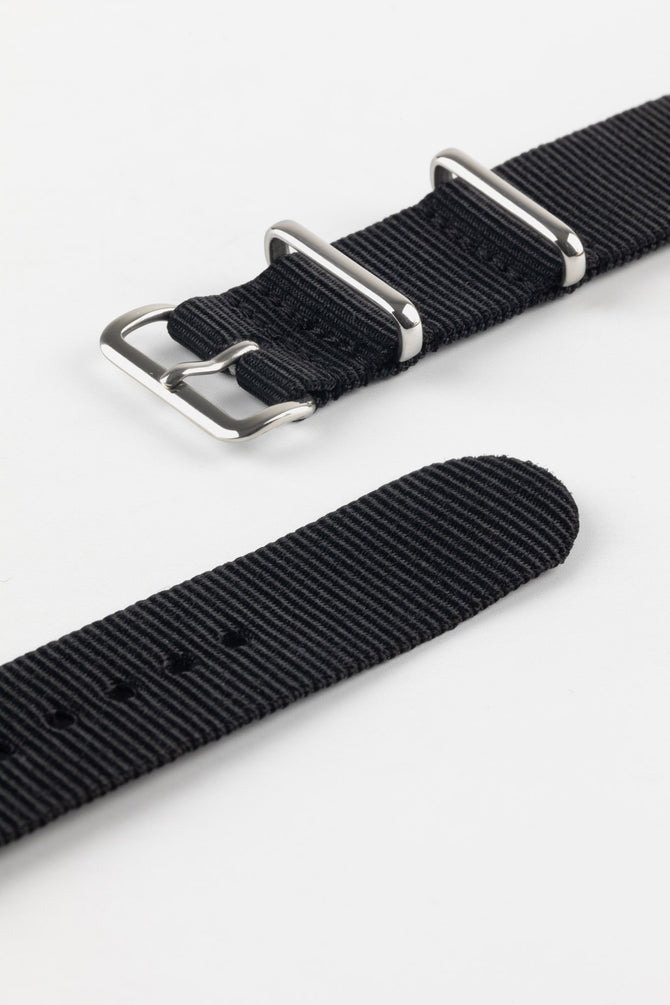 One-Piece Watch Strap in BLACK with Polished Buckle and Keepers