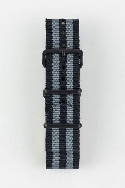 One-Piece Watch Strap in BLACK / GREY Stripes with PVD Buckle & Keepers