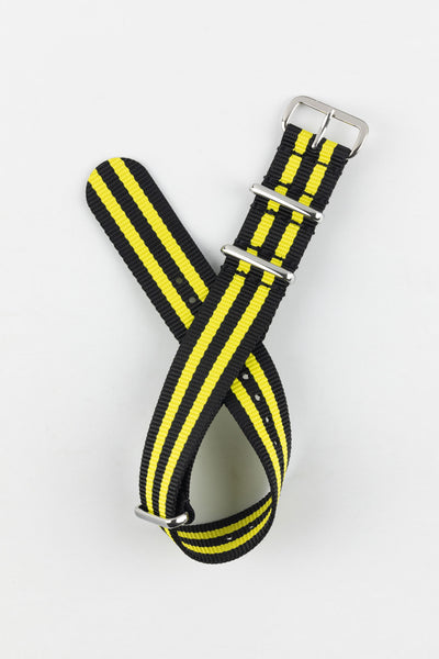 One-Piece Watch Strap in BLACK with YELLOW Stripes