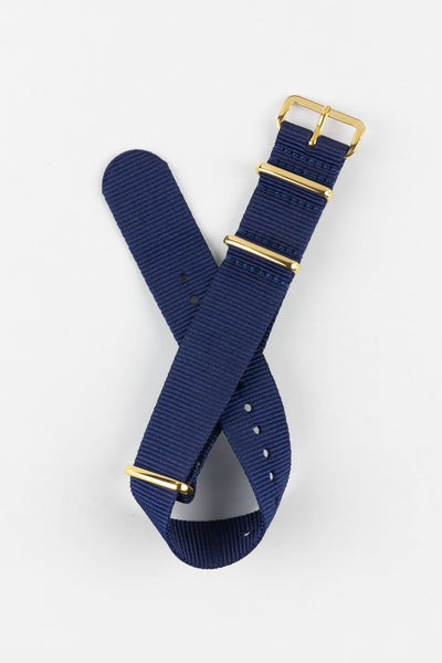 One-Piece Watch Strap in BLUE with Gold Buckle and Keepers