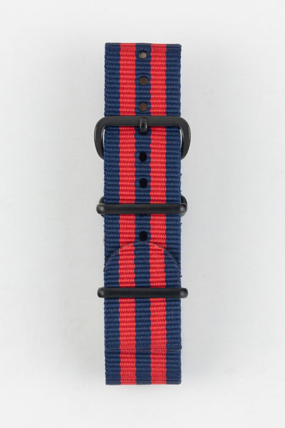 One-Piece Watch Strap in BLUE / RED Stripes with PVD Buckle & Keepers