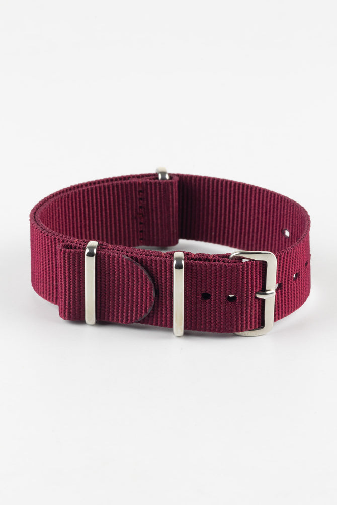 One-Piece Watch Strap in BURGUNDY with Polished Buckle and Keepers