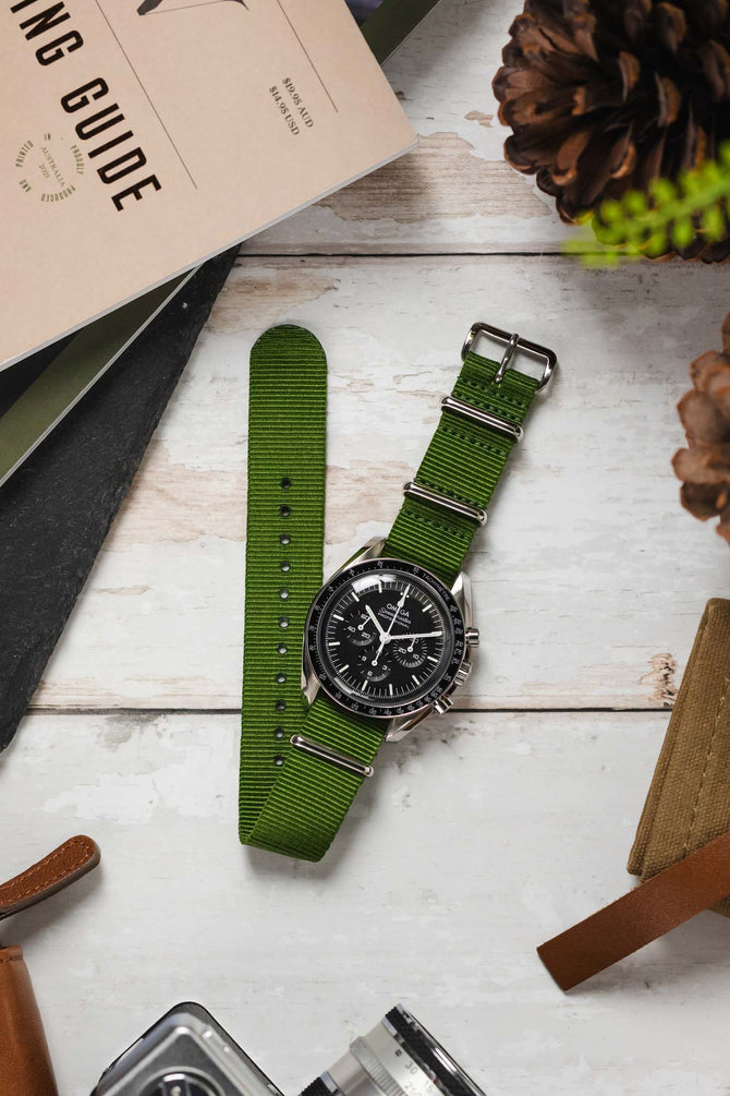 One-Piece Watch Strap in GREEN with Polished Buckle and Keepers