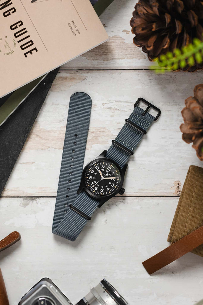One-Piece Watch Strap in GREY with PVD Buckle and Keepers