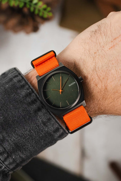 One-Piece Watch Strap in ORANGE with PVD Buckle and Keepers