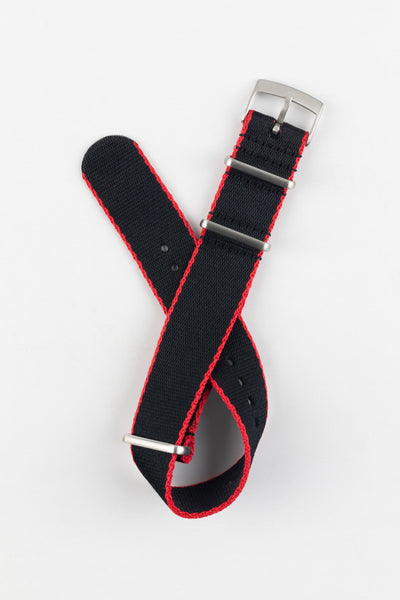 Premium One-Piece Watch Strap in Black with Red Edges