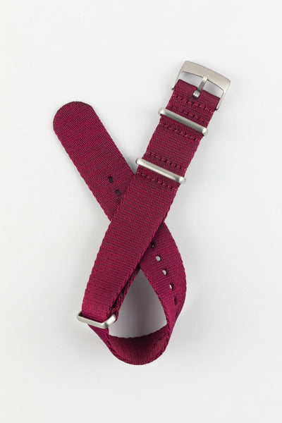 Premium One-Piece Watch Strap in BURGUNDY with Brushed Hardware