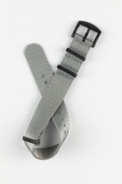 Seatbelt One-Piece Nylon Watch Strap in GREY with BLACK PVD Hardware