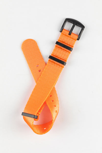 Seatbelt One-Piece Nylon Watch Strap in ORANGE with BLACK PVD Hardware